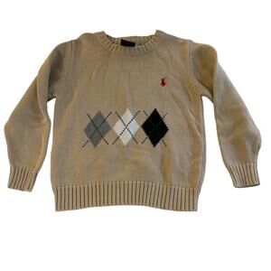 Polo Sport Ralph Lauren Beige Tan Argyle Knit Sweater SZ 8 Old Money Winter Fall